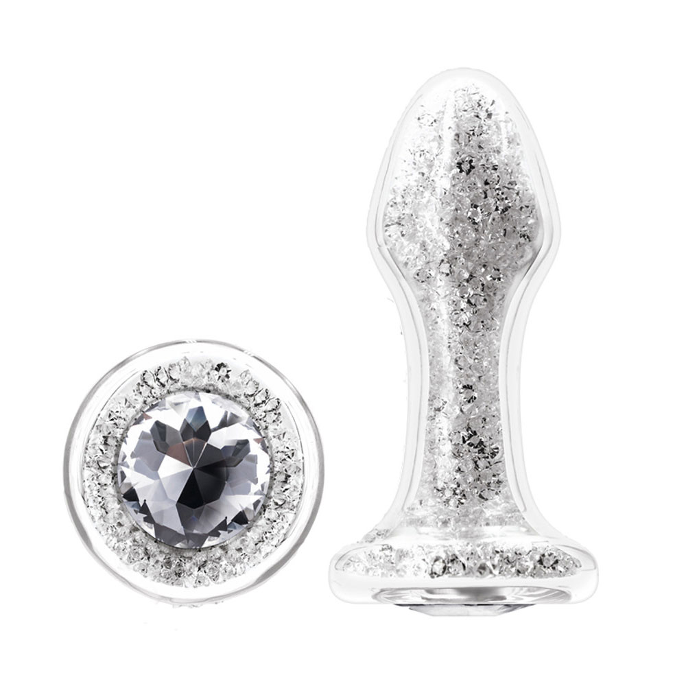 Anal Plug Tıkaç Cam Kristalli Silikon 4.8cm 3.5cm Gümüş Gri