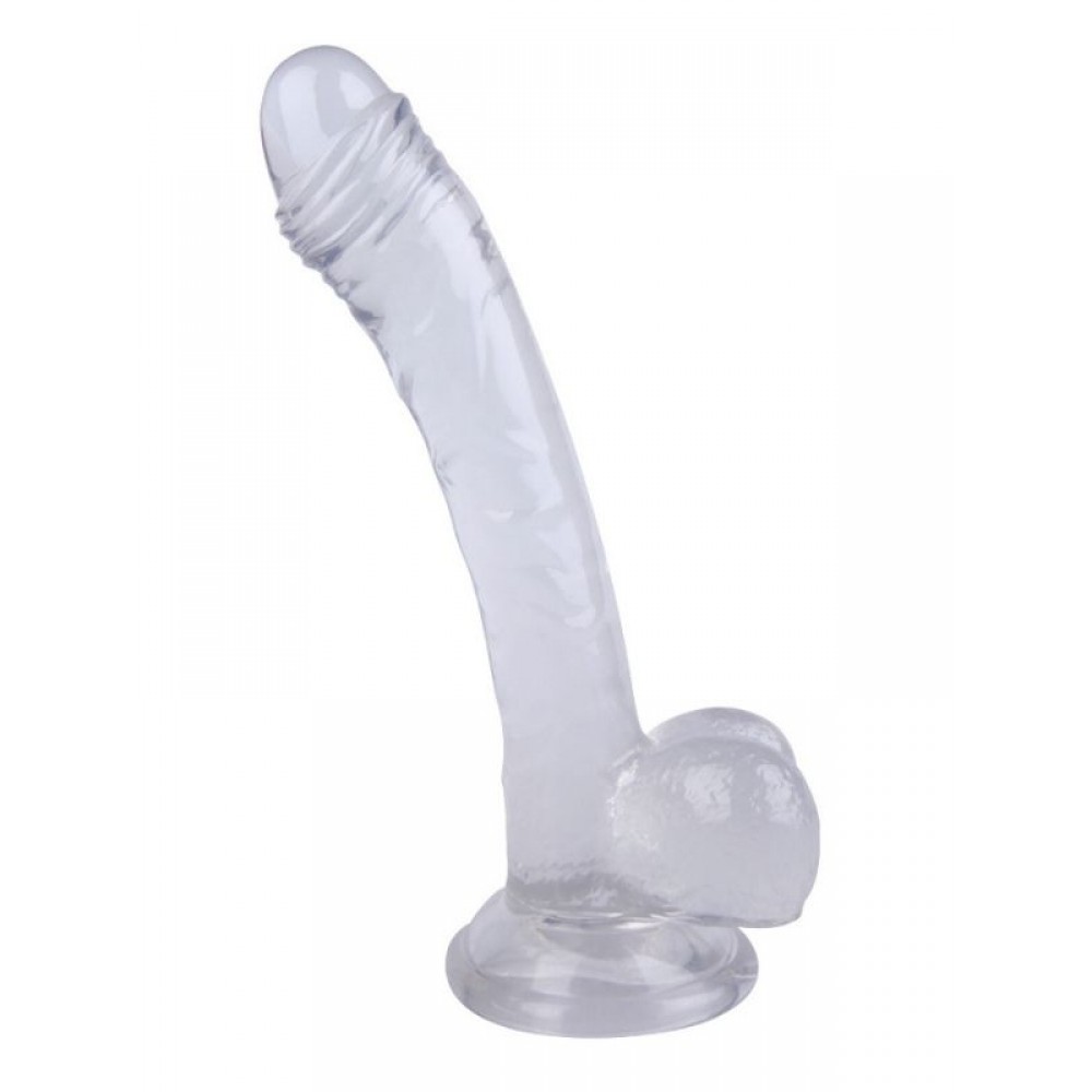 Dildo Gerçekçi Vantuzlu Testisli Jel Silikon 19cm 15.5cm Şeffaf