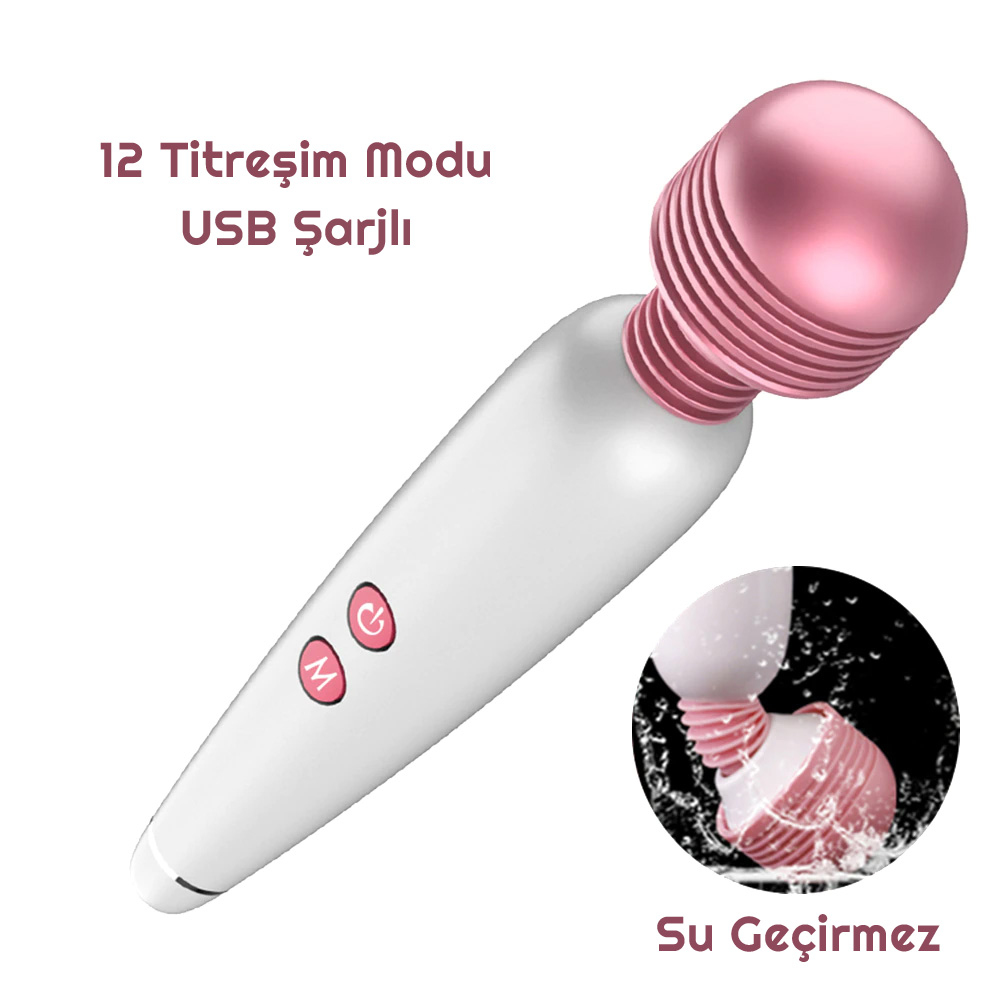 Vibratör Wand Masaj USB Şarjlı Silikon 12 Hızlı