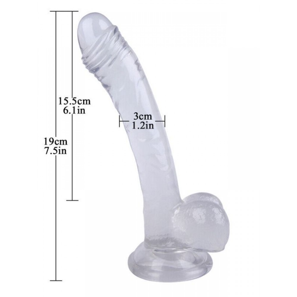 Dildo Gerçekçi Vantuzlu Testisli Jel Silikon 19cm 15.5cm Şeffaf