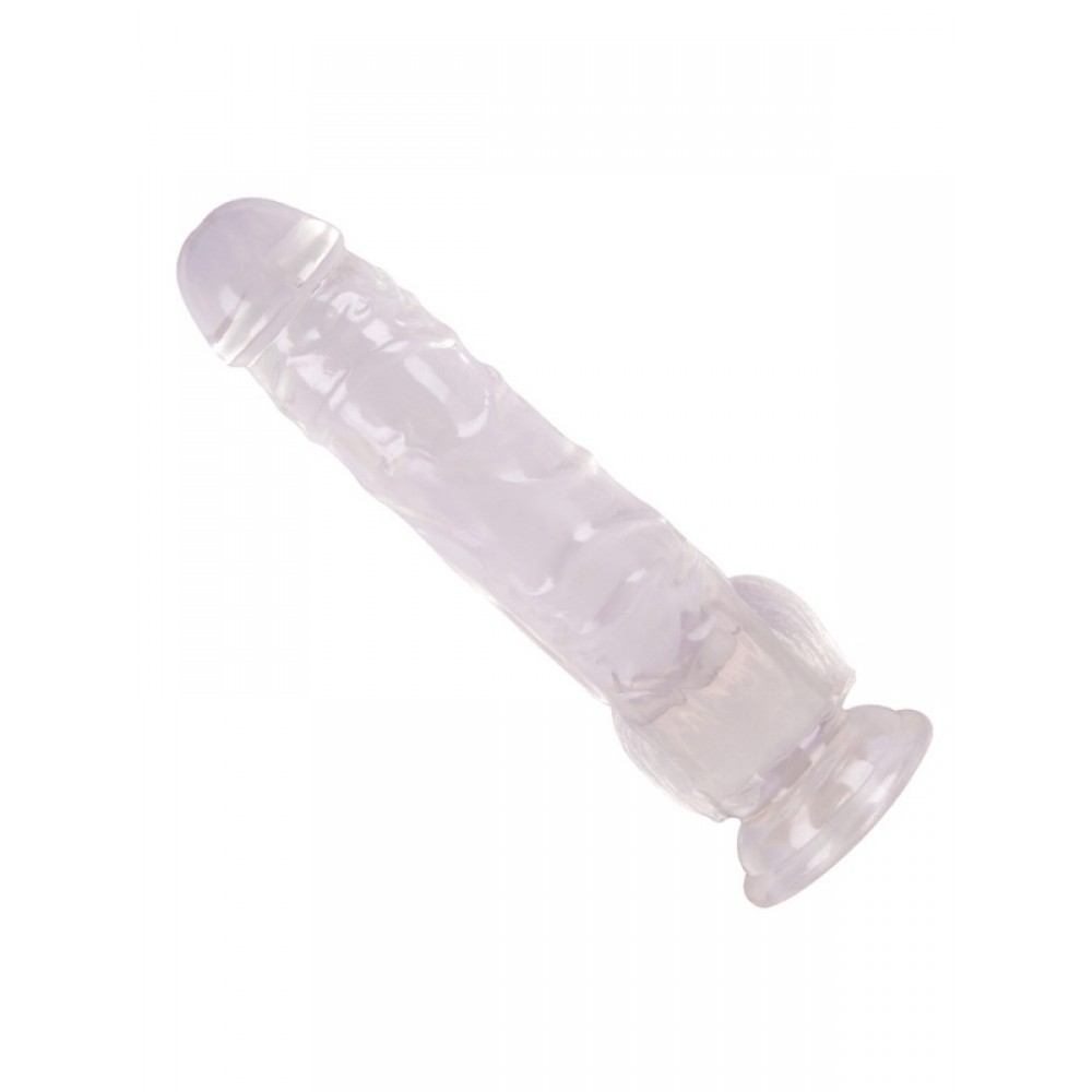 Dildo Gerçekçi Vantuzlu Testisli Jel Silikon 21.5cm Şeffaf