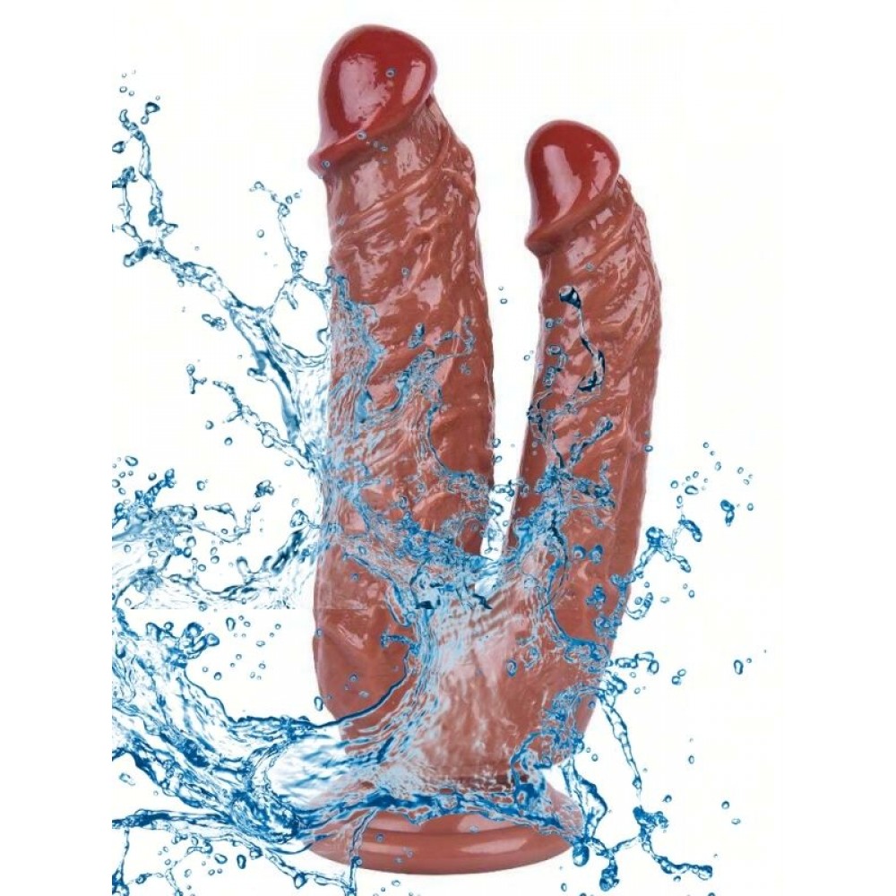 Dildo Çift Girişli Vantuzlu Gerçekçi Jel Silikon 19cm 16cm Kahverengi