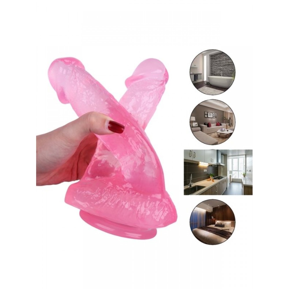 Dildo Çift Girişli Vantuzlu Gerçekçi Jel Silikon 20cm 14cm Şeffaf