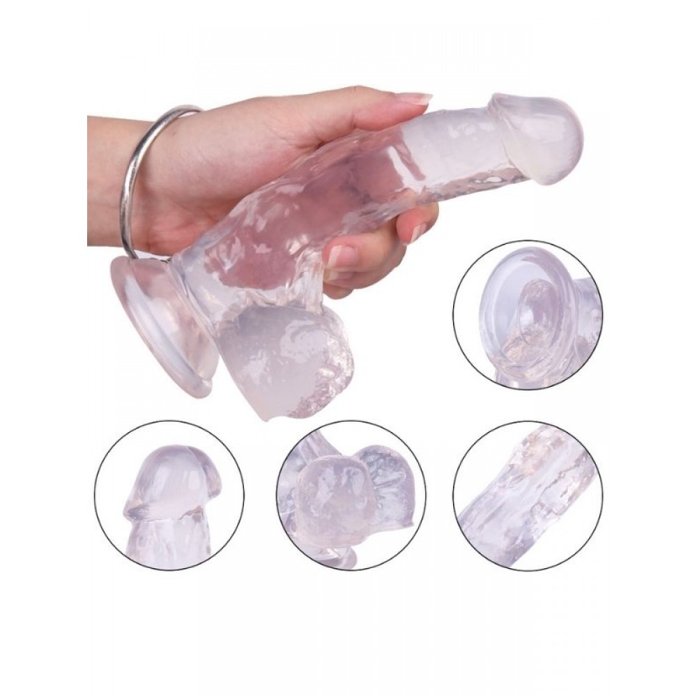 Dildo Gerçekçi Vantuzlu Testisli Jel Silikon 18cm 12cm Şeffaf