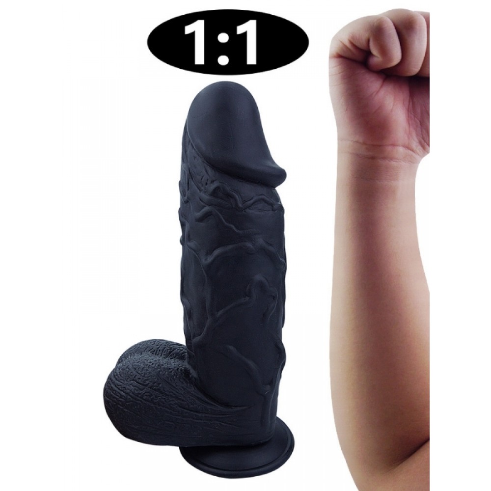Dildo Gerçekçi Vantuzlu Testisli Jel Silikon 26cm 21cm Siyah