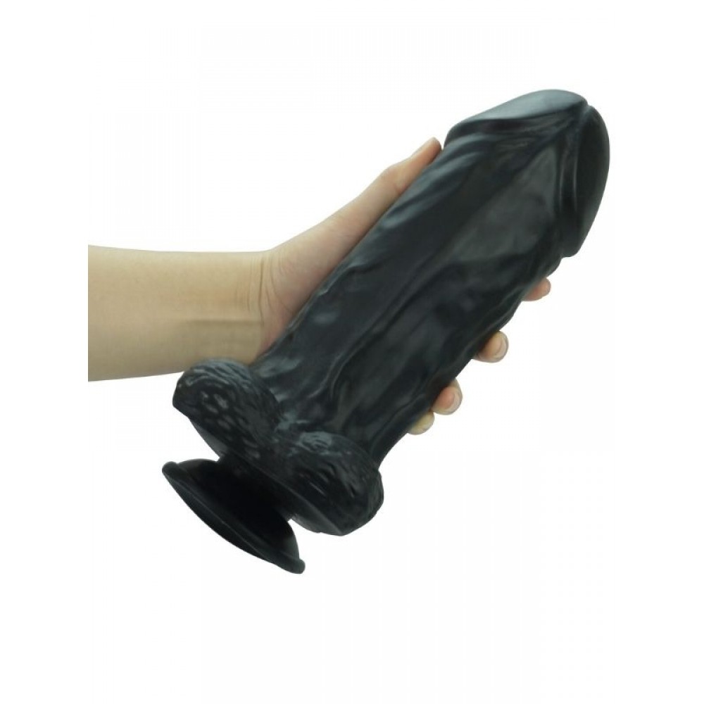 Dildo Gerçekçi Vantuzlu Testisli Jel Silikon 27cm 22.5cm Siyah