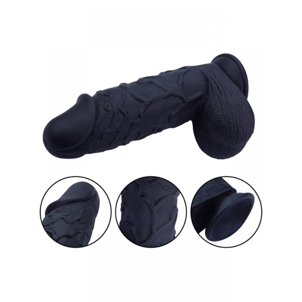 Dildo Gerçekçi Vantuzlu Testisli Jel Silikon 26cm 21cm Siyah