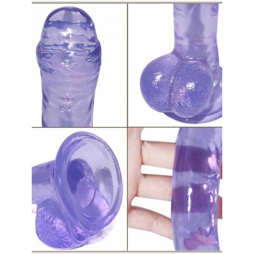 Dildo Gerçekçi Vantuzlu Testisli Jel Silikon 19cm 15.5cm Mor